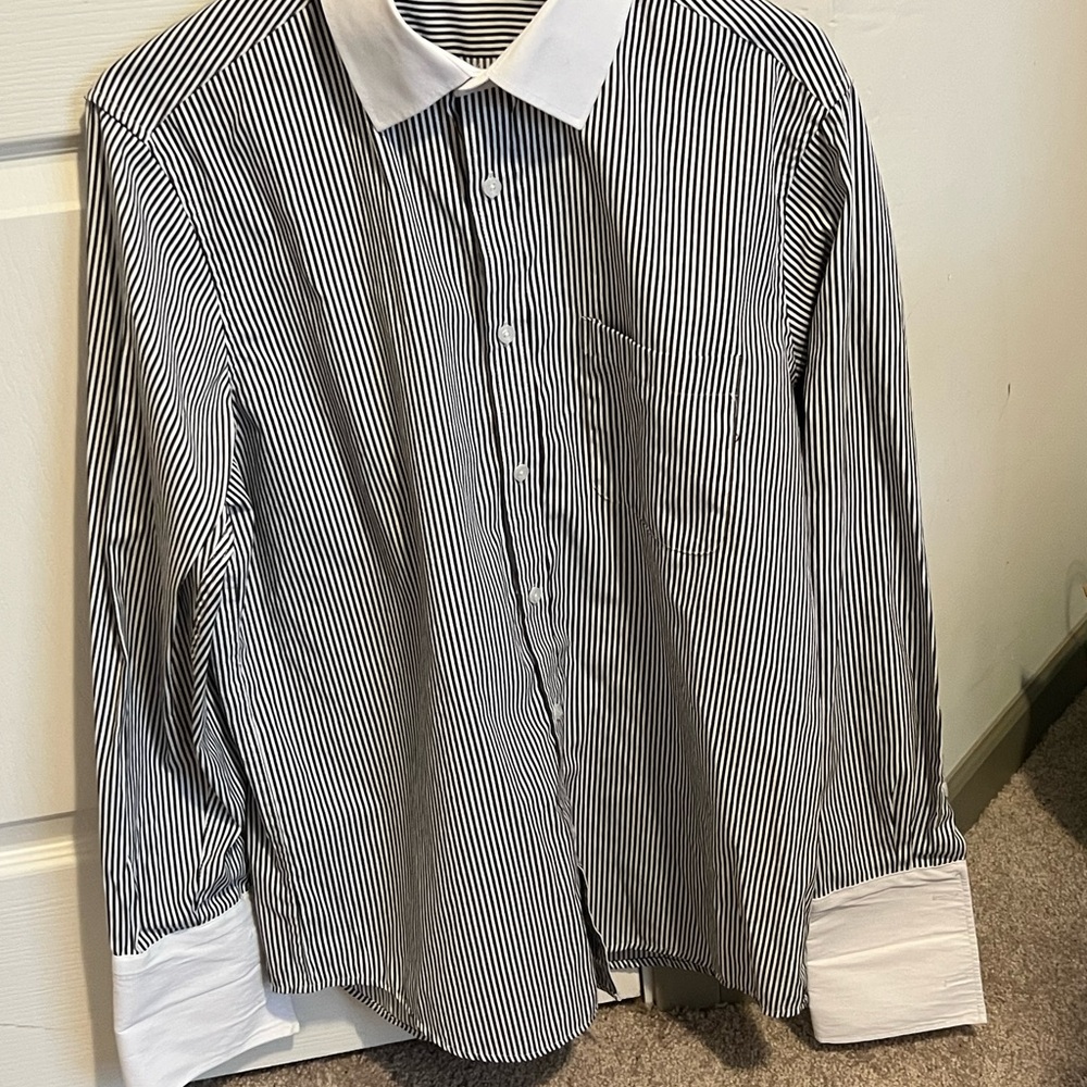 Black and White Dress Shirt with Classic Pinstripe Design